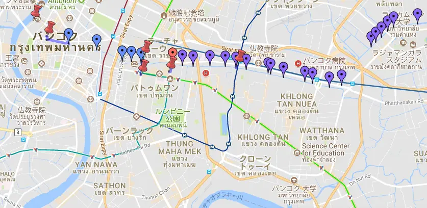 バンコク運河 運航地図