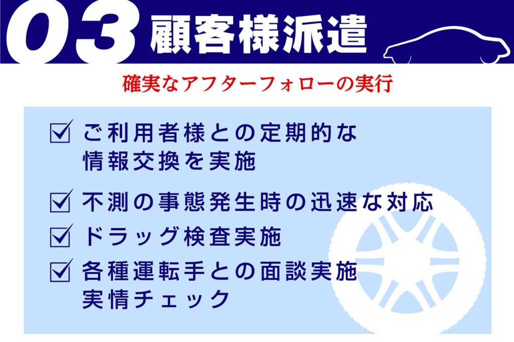 ヴィゴラスの運転手のお客様派遣後の勤務状況確認