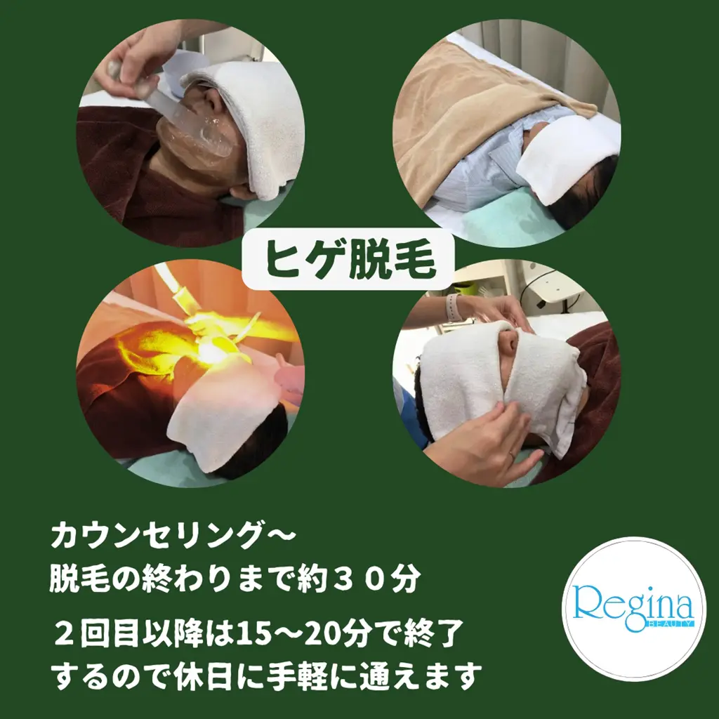 カウンセリング~ 脱毛の終わりまで約30分 2回目以降は15~20分で終了 するので休日に手軽に通えますのでお子様連れで来る人も多いです。