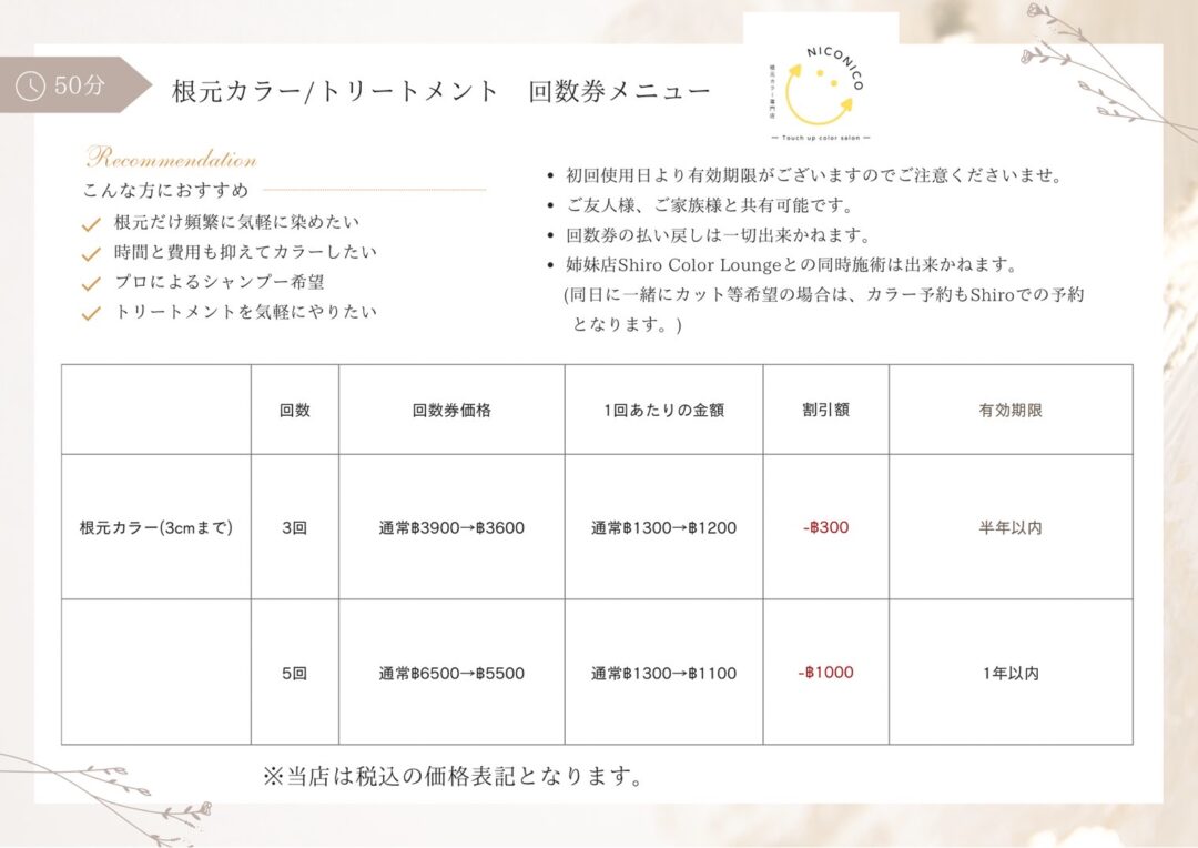 NICO NICO Touch up color salon Price List
