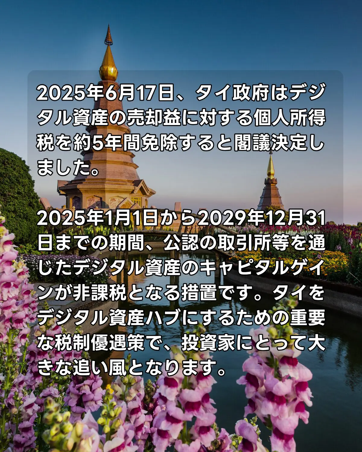 タイ政府のデジタル資産の売却益に関する発表について