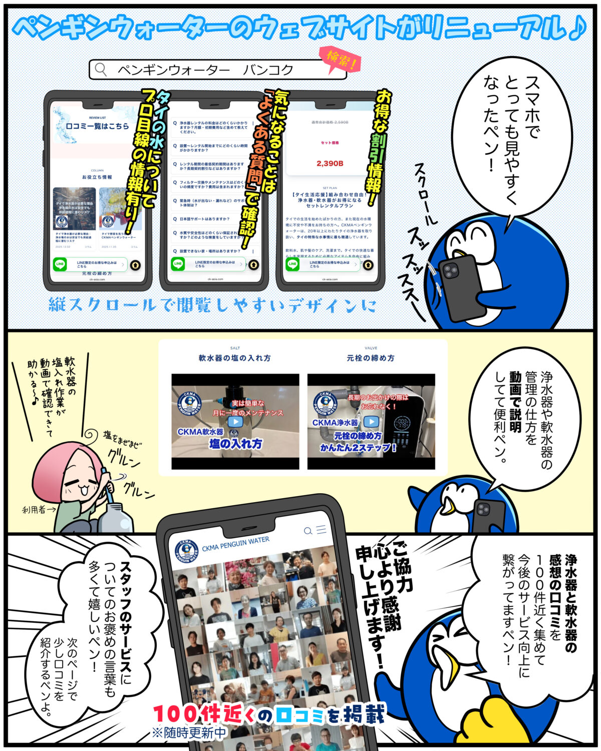 CKMAペンギンウォーターのWEBページリニューアルを知らせる画像。