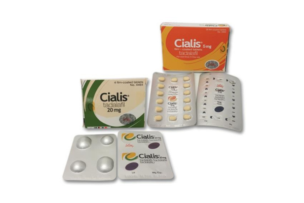 黄色の錠剤と複数のシアリスパッケージ（5mg・20mg）