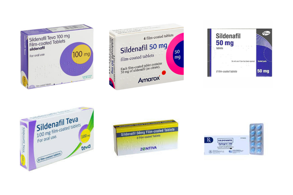 複数のシルデナフィル錠剤のパッケージ（50mg・100mg）