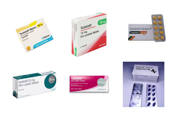 複数のタダラフィル錠剤のパッケージ(10mg・20mg)