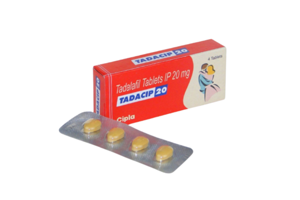 黄色い錠剤とタダシップ20mgの箱