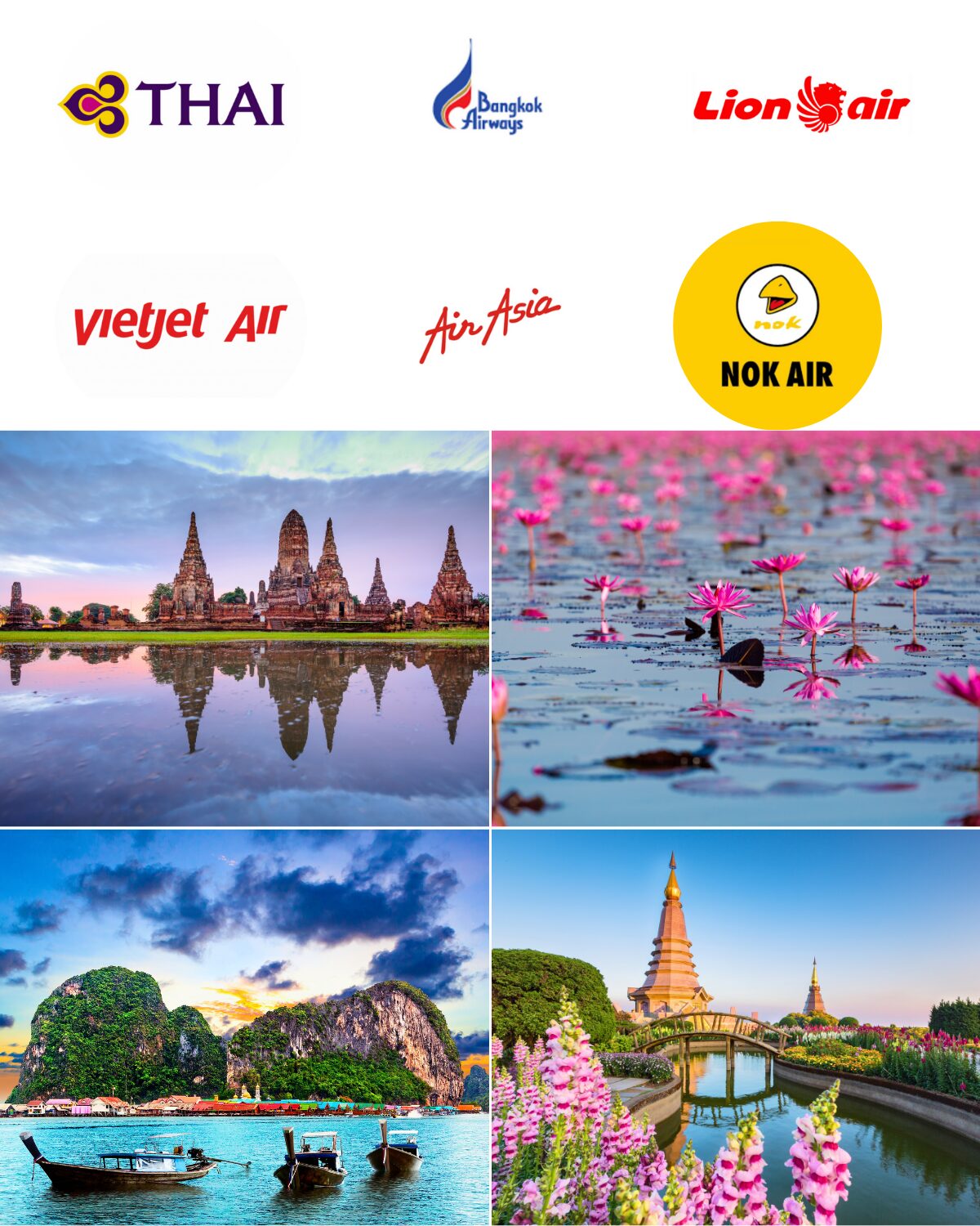 タイ政府が観光客に20万席の国内線を無料提供するキャンペーンのイメージ