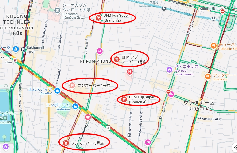 フジスーパー5店舗の場所を示す画像