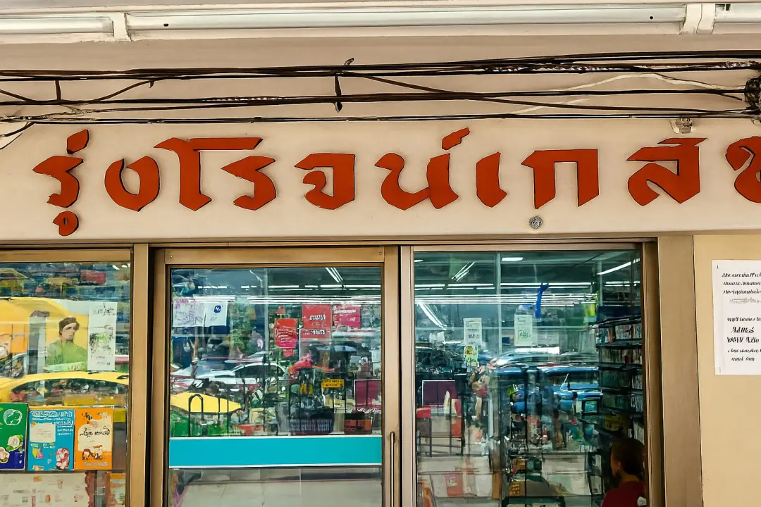 ルンロート薬局(オンヌット)の外観・タイ語の看板
