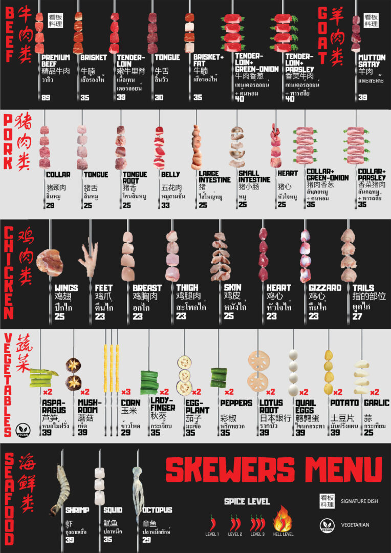 グリル・イン・バンコクの麻辣串メニュー