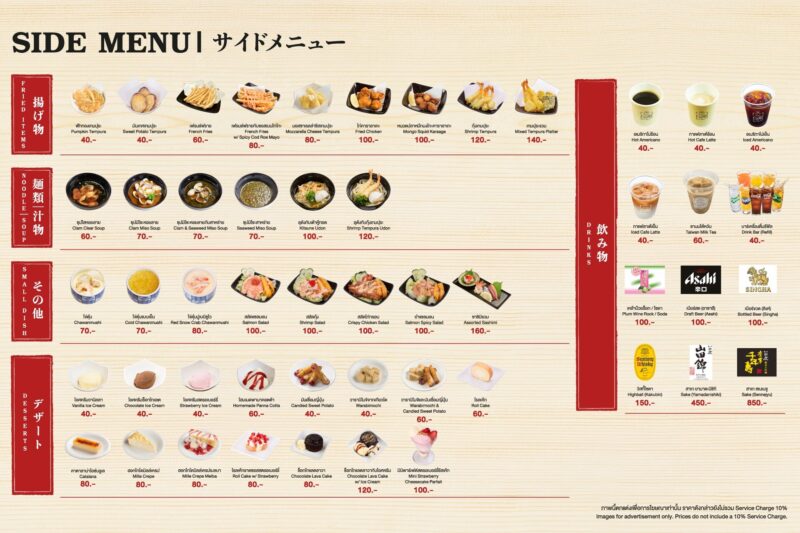 スシロータイランドの価格改定後のメニュー