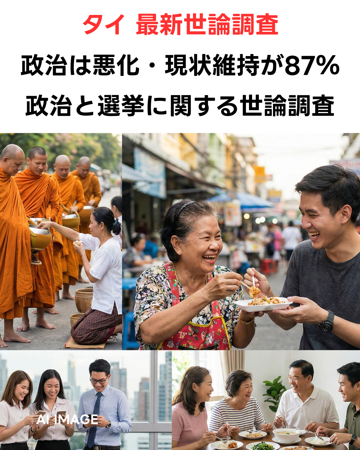 タイ 最新世論調査 国民の45%が「政治は悪化した」と次期首相に求めるのは「経済対策」