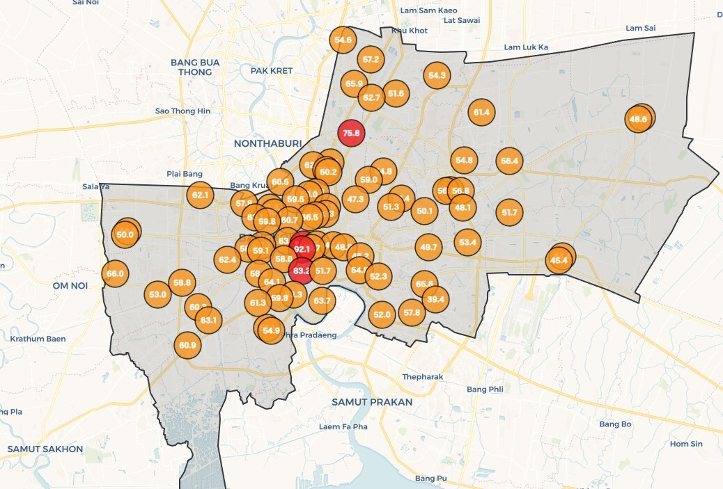 Bangkok Air Quality Information Centreによるバンコクの大気汚染状況