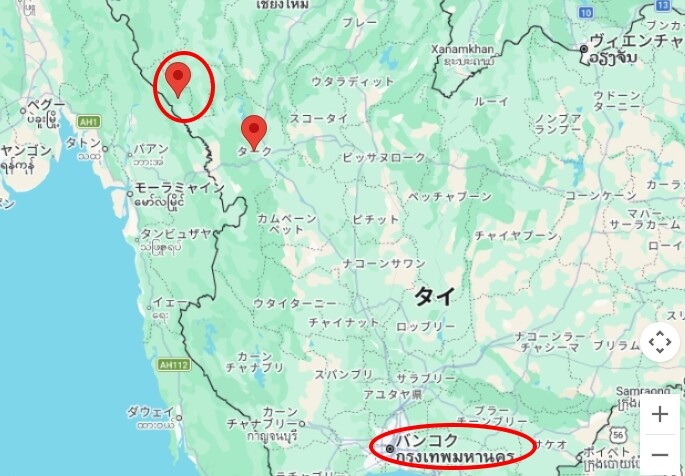 クン・フアイ・タック村(Ban Khun Huay Tak)村の位置関係
出典GoogleMap