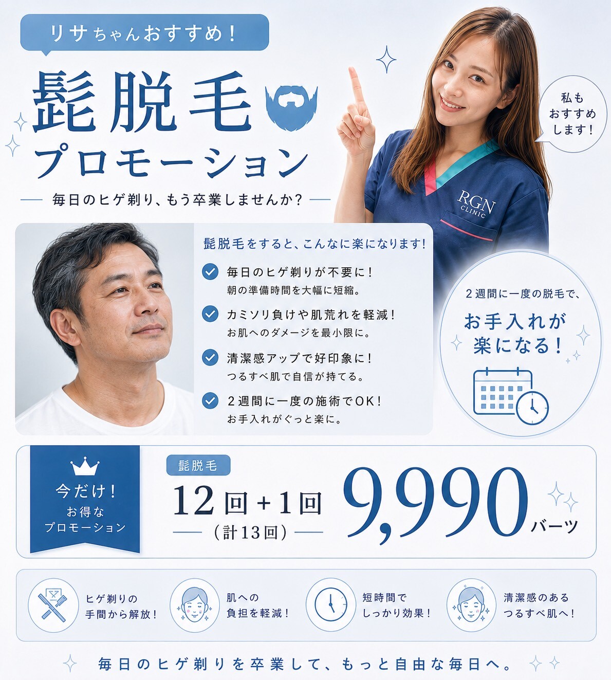 男性向け髭脱毛プロモーション|髭脱毛13回9,990バーツのキャンペーン案内