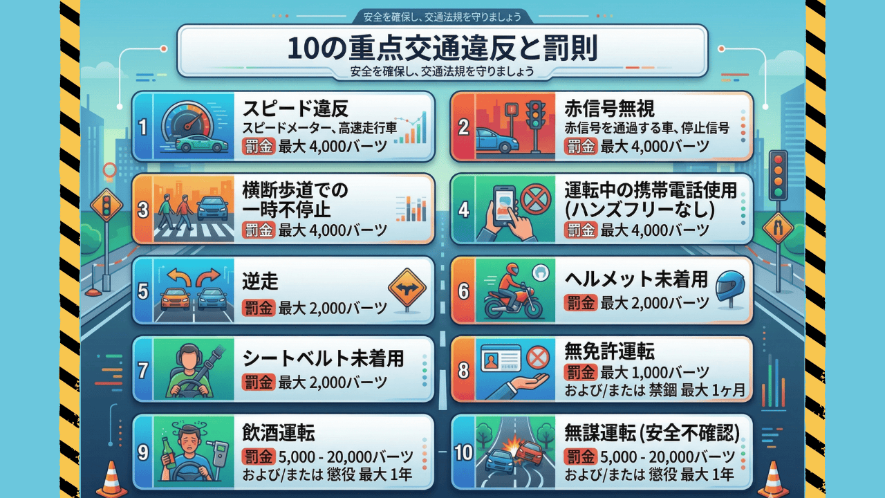 タイの交通違反の罰則一覧。日本語版
