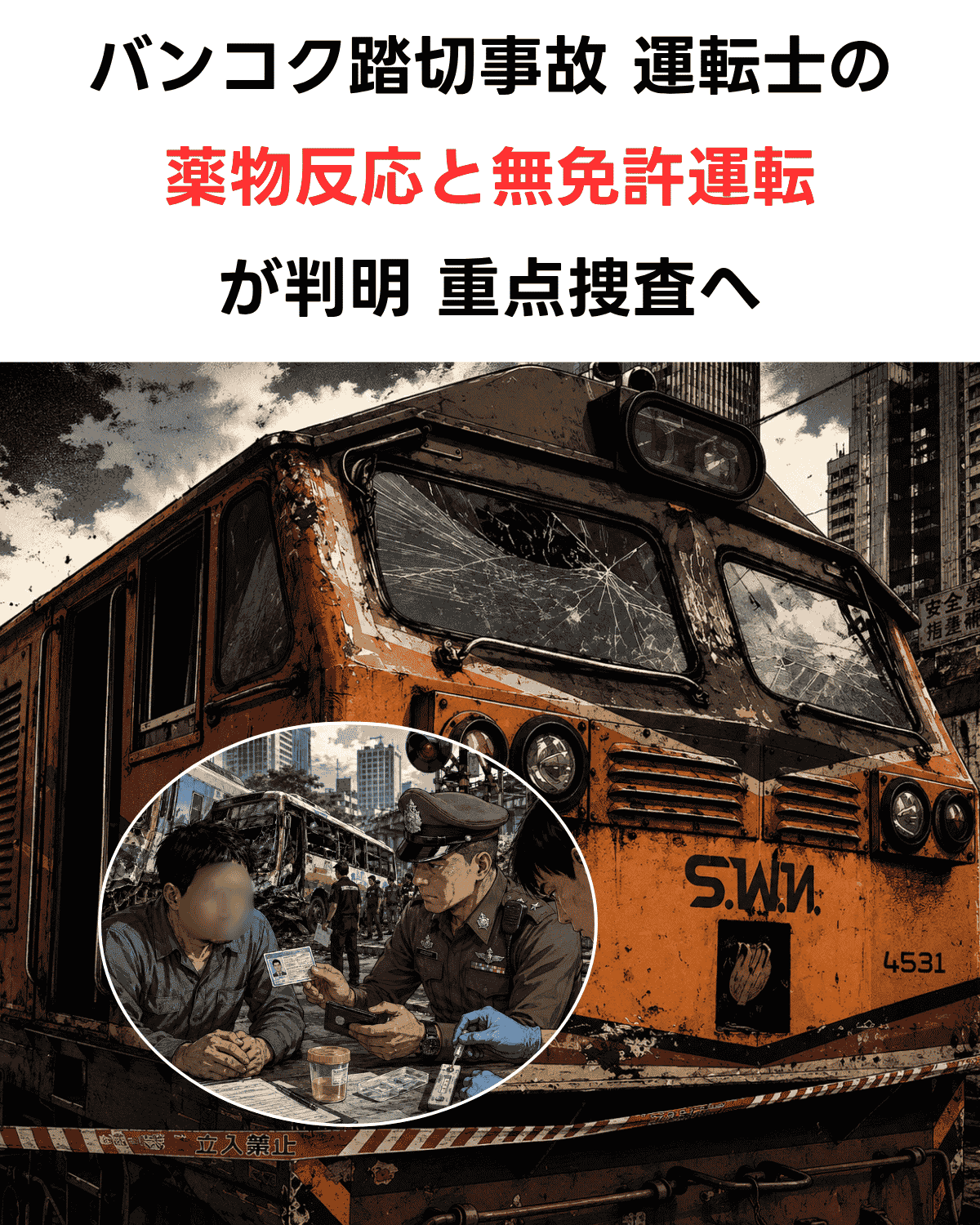 バンコク踏切事故 運転士の薬物反応と無免許運転が判明