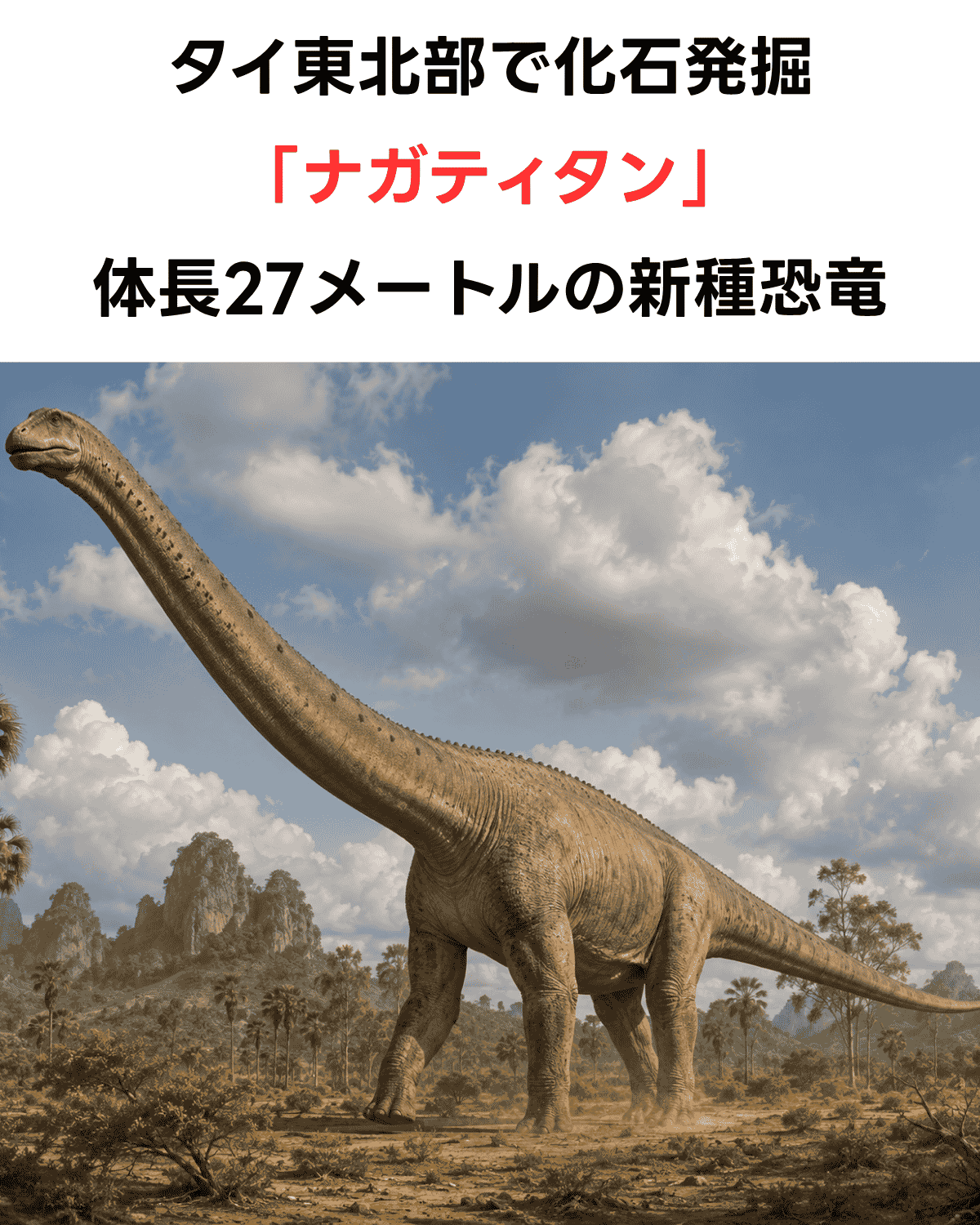 「ナガティタン」タイで東南アジア最大の新種恐竜の化石を発掘　体長27メートルの大型竜脚類
