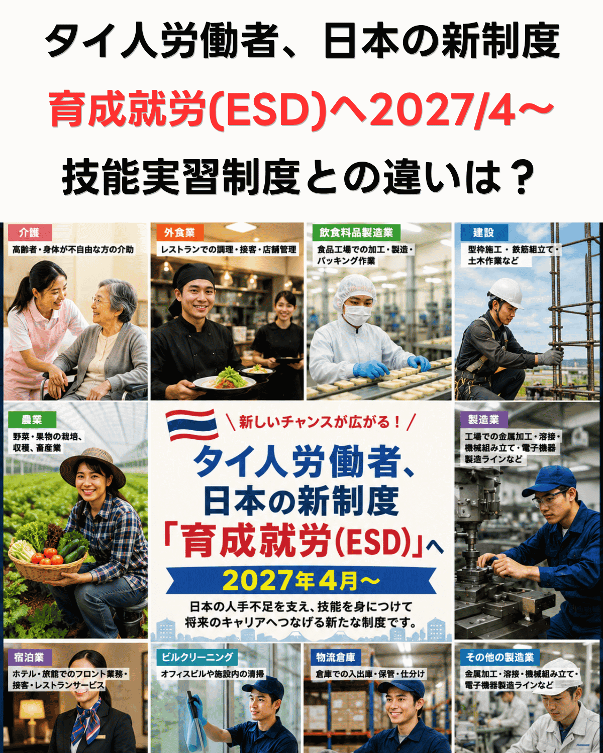 タイ人労働者、日本の新制度「育成就労（ESD）」へ　従来の技能実習制度との違いは？