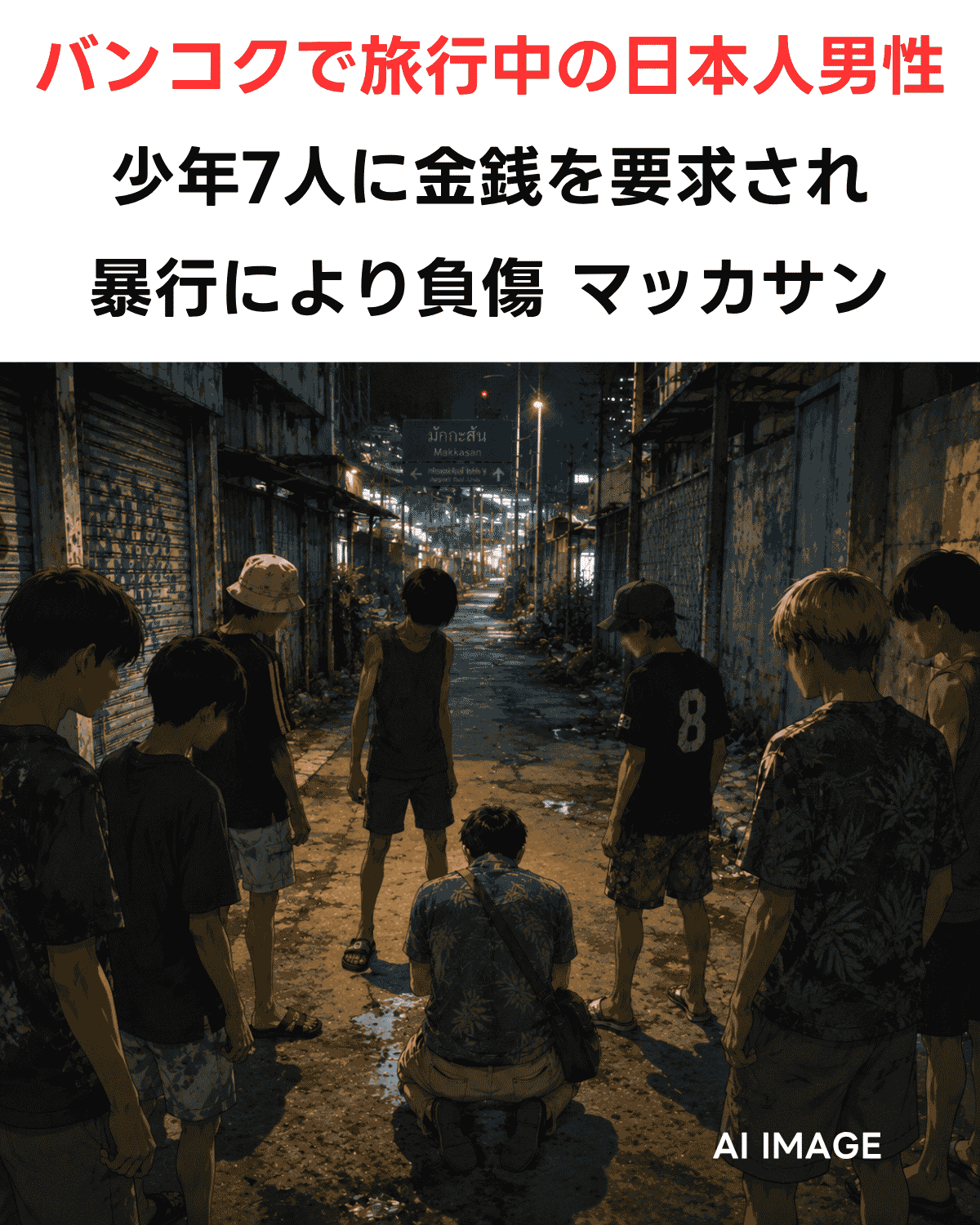 バンコク・マッカサン駅裏手の暗い路地のイメージイラスト