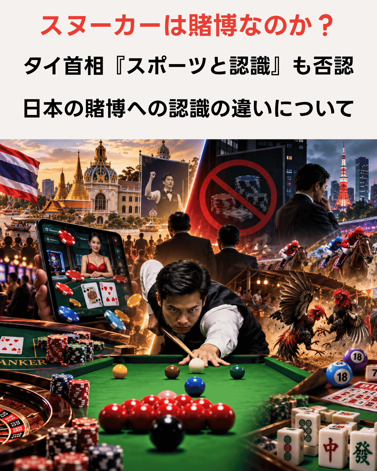 スヌーカーは賭博なのか　タイ首相はスポーツと認識も法案の認証は保留　日本の賭博への認識の違い