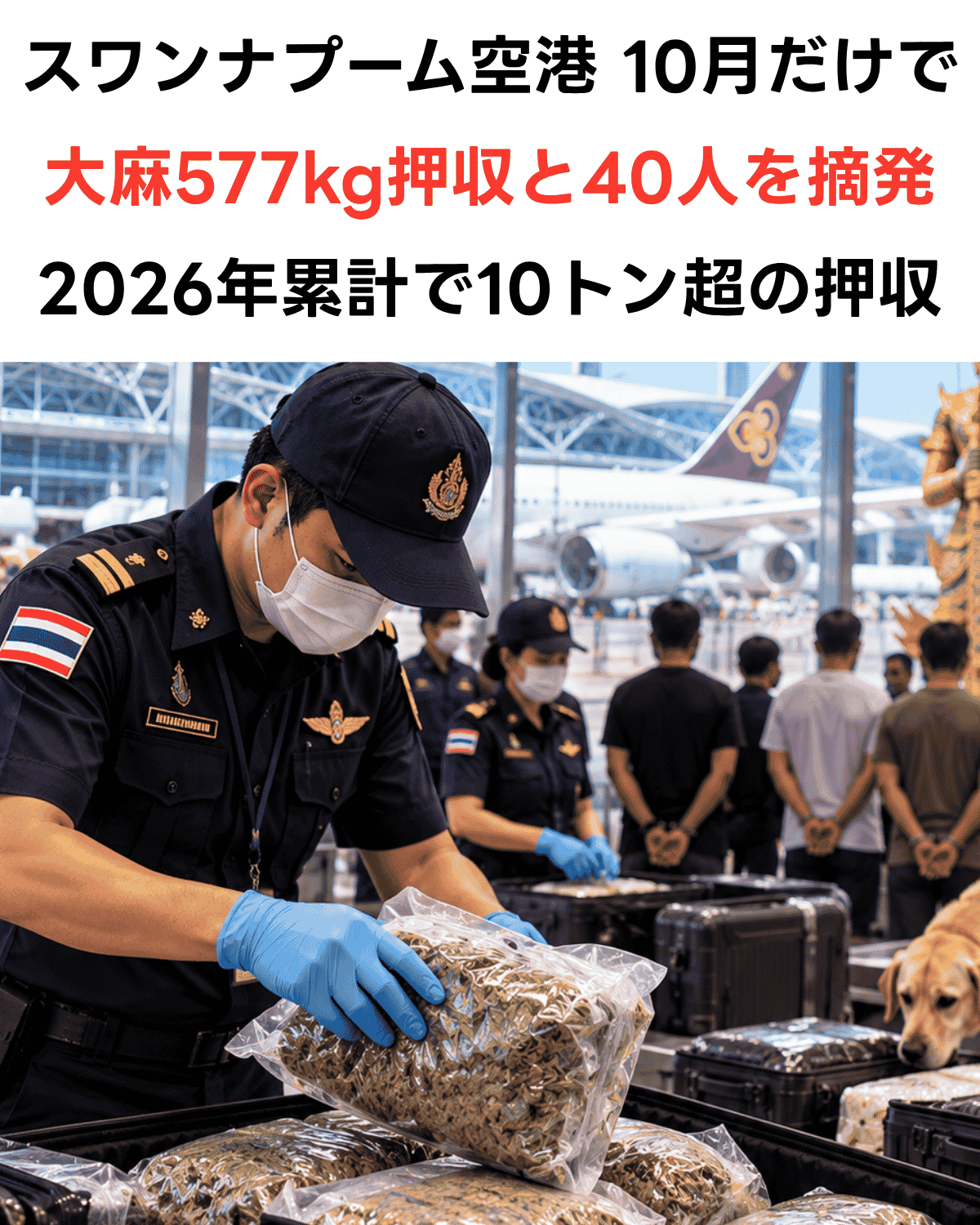 スワンナプーム空港で大麻577kgを押収、40人を摘発(AIIMAGE)