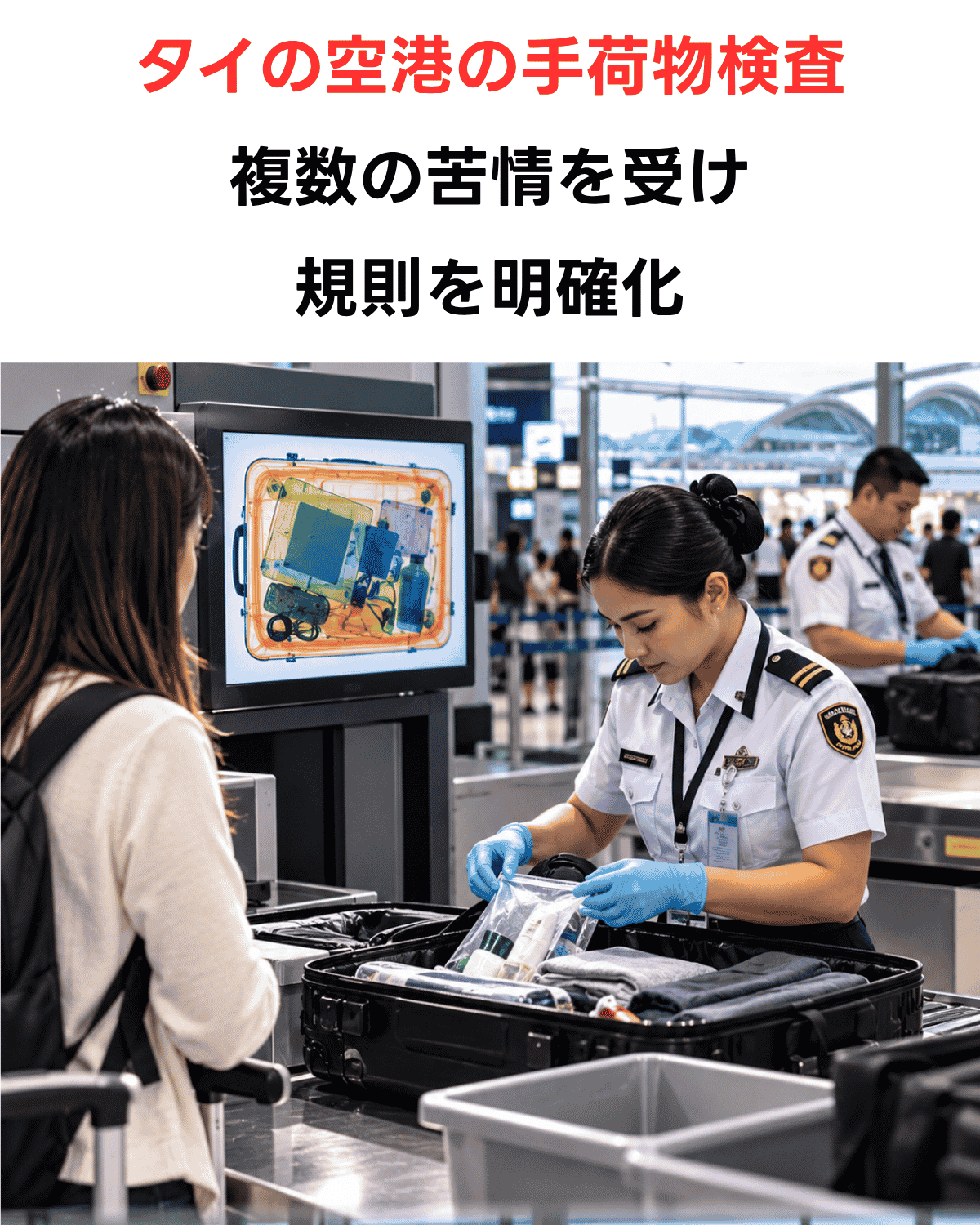 タイの空港手荷物検査、複数の苦情を受け規則を明確化（AI IMAGE）